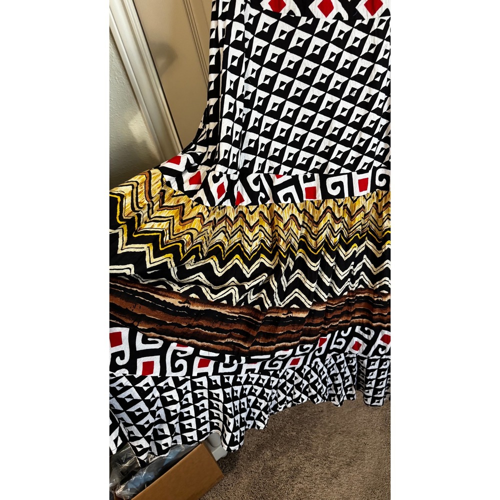 Sabby Anand Maxi Dress Sz L Cotton Geometric Tribal Print Open Back Boho Resort - Picture 7 of 11